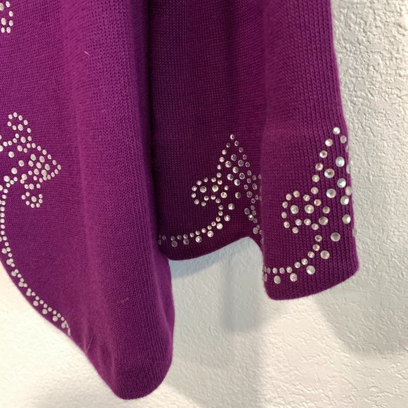 Bob Mackie Wearable Art Cotton Sweater Sequined Built-In Tank Top Purple Large - Picture 8 of 10